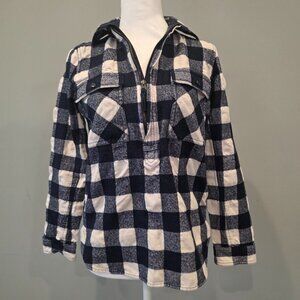 J.Crew Blue White Buffalo Plaid Cotton Wool Blend Quarter Zip. XS. Preppy Gorp